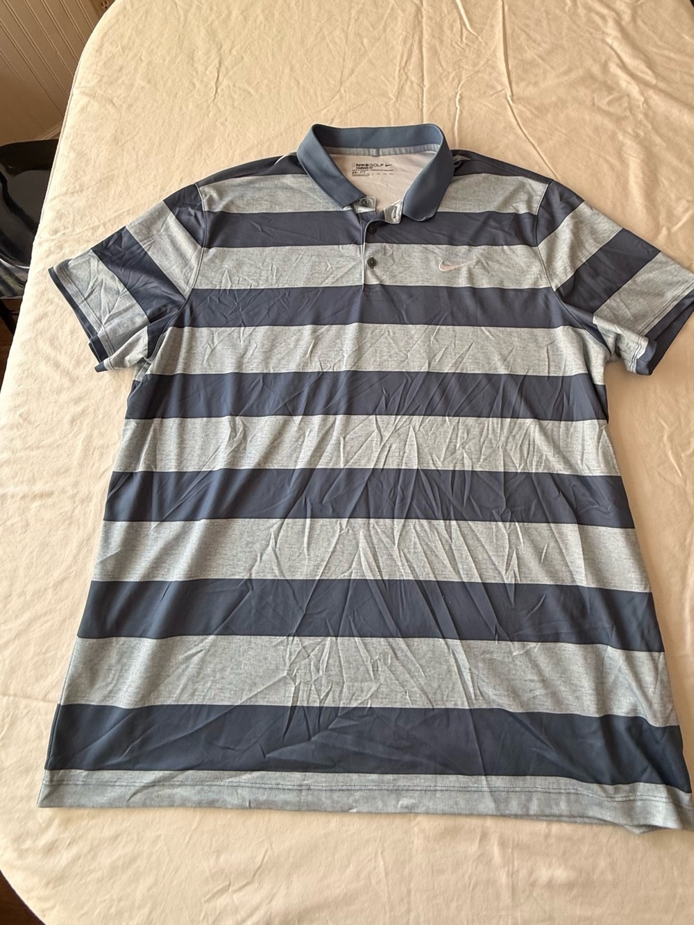 Nike Golf Dri-FIT Striped Polo Shirt Men's XXL 2XL Blue Gray Short Sleeve